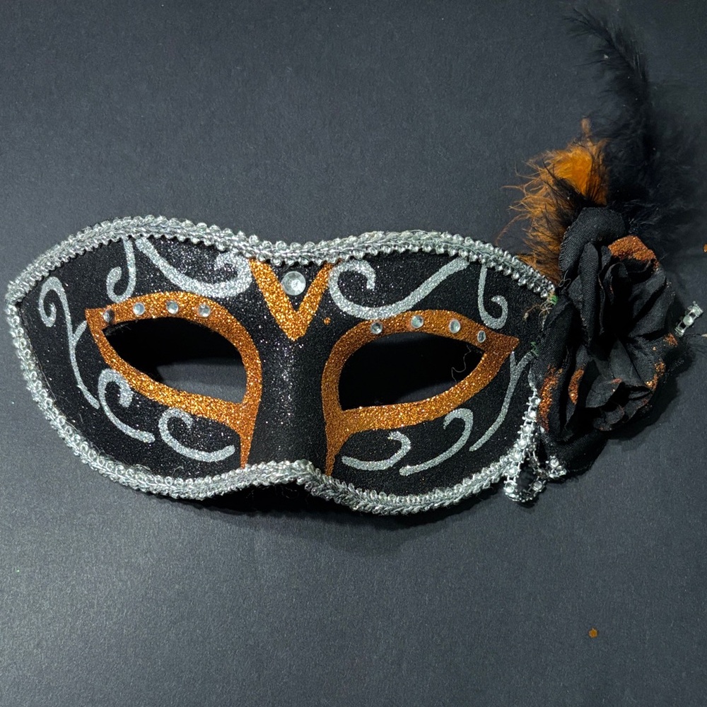 Elegant Black and Orange Masquerade Mask